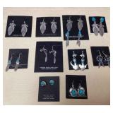 NSJ346 Ten Pairs Of Navajo Sterling & Turquoise Earrings New