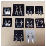 NSJ347 Ten Pairs Of Navajo Sterling & Turquoise Earrings New