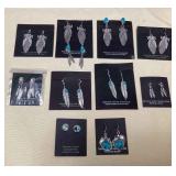 NSJ351 Ten Pairs Of Navajo Sterling & Turquoise Earrings New