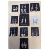 NSJ360 Ten Pairs Of Navajo Sterling & Turquoise Earrings New