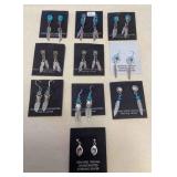 NSJ363 Ten Pairs Of Navajo Sterling Turquoise, Coral & Opal Earrings New