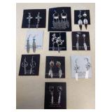 NSJ369 Ten Pairs Of Navajo Sterling Turquoise, Bone, Coral & Purple Spiny Oyster Earrings New