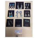 NSJ372 Ten Pairs Of Navajo Sterling Turquoise, Pink Opal & Coral Earrings New