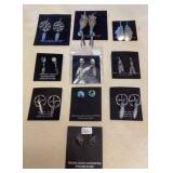 NSJ373 Ten Pairs Of Navajo Sterling Turquoise & Coral Earrings New