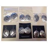 NSJ376 Six Pairs Of Large Navajo Sterling Silver Earrings With Etched Designs New