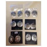 NSJ380 Six Pairs Of Large Navajo Sterling Silver Earrings With Etched Designs New