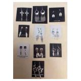 NSJ381 Ten Pairs Of Navajo Sterling Turquoise, Coral, Bone & Purple Spiny Oyster Earrings New