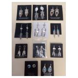 NSJ390 Eleven Pairs Of Navajo Sterling Lapis Lazuli, Opal, Howlite, Onyx, Coral & Turquoise Earrings