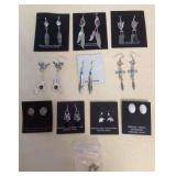 NSJ391 Eleven Pairs Of Navajo Sterling Turquoise, Tiger Eye, Moonstone, Onyx & Howlite Earrings New