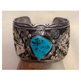 NSJ399 Large Navajo Sterling Silver & Turquoise Horse Cuff Bracelet New