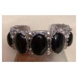 NSJ401 Large Navajo Sterling Silver Onyx & Coral Cuff Bracelet New