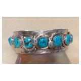 NSJ402 Navajo Sterling Silver & Turquoise Snake Cuff Bracelet New