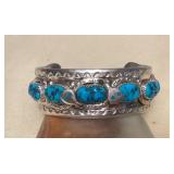 NSJ403 Navajo Sterling Silver Turquoise Snake Cuff Bracelet New