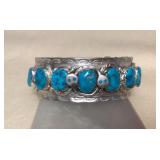 NSJ405 Navajo Sterling Silver & Turquoise Snake Cuff Bracelet New