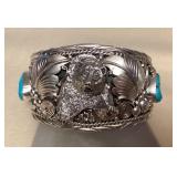 NSJ406 Large Navajo Sterling Silver & Turquoise Bear Cuff Bracelet New