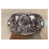 NSJ407 Large Navajo Sterling Silver & Turquoise Bear Cuff Bracelet New