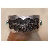 NSJ408 Large Navajo Sterling Silver & Turquoise Horse Cuff Bracelet New