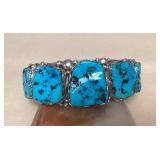 NSJ410 Large Navajo Sterling Silver Turquoise & Coral Cuff Bracelet New