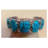 NSJ413 Navajo Sterling Silver Turquoise & Coral Floral Cuff Bracelet New