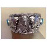 NSJ414 Large Navajo Sterling & Turquoise Bear Cuff Bracelet New
