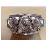 NSJ415 Large Navajo Sterling Silver & Turquoise Bear Cuff Bracelet New
