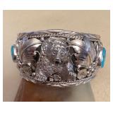 NSJ416 Large Navajo Sterling Silver & Turquoise Bear Cuff Bracelet New