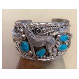 NSJ423 Large Navajo Sterling Silver & Turquoise Cuff Bracelet New