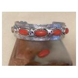 NSJ427 Navajo Sterling Silver & Coral Snake Cuff Bracelet New As Is