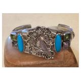 NSJ429 Navajo Sterling Silver Turquoise Horse Cuff Bracelet New