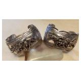 NSJ430 Two Large Navajo Sterling Silver Horse & Wolf Cuff Bracelets New