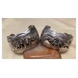 NSJ435 Two Large Navajo Sterling Silver Horse & Wolf Cuff Bracelets New