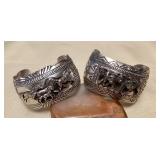 NSJ436 Two Large Navajo Sterling Silver Horse & Wolf Cuff Bracelets New