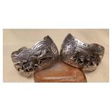 NSJ437 Two Large Navajo Sterling Silver Horse & Wolf Cuff Bracelets New