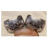 NSJ438 Two Large Navajo Sterling Silver Horse & Wolf Cuff Bracelets New