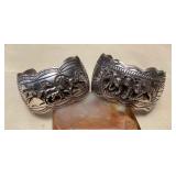 NSJ439 Two Large Navajo Sterling Silver Horse & Wolf Cuff Bracelets New
