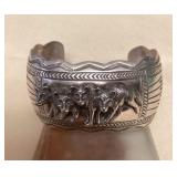 NSJ441 Large Navajo Sterling Silver Wolf Pack Cuff Bracelet New