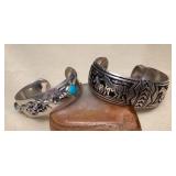 NSJ450 Two Navajo Sterling Silver & Turquoise Horse Cuff Bracelets New