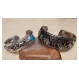 NSJ451 Two Navajo Sterling Silver & Turquoise Horse Cuff Bracelets New