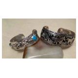 NSJ453 Two Navajo Sterling Silver & Turquoise Horse Cuff Bracelets New