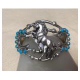 NSJ455 Navajo Sterling Silver Turquoise Horse & Horseshoe Cuff Bracelet New
