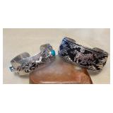 NSJ457 Two Navajo Sterling Silver & Turquoise Horse Cuff Bracelets New