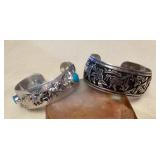 NSJ458 Two Navajo Sterling Silver & Turquoise Horse Cuff Bracelets New