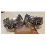 NSJ467 Two Large Navajo Sterling Silver Wolf Pack Cuff Bracelets New