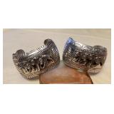 NSJ468 Two Large Navajo Sterling Silver Wolf Pack Cuff Bracelets New