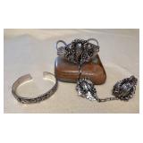 NSJ469 Navajo Sterling Silver Cuff & Cuff Bracelet With Attached Ring New