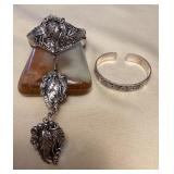 NSJ470 Two Navajo Sterling Silver Cuff & Cuff Bracelet With Attached Ring New