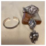 NSJ471 Two Navajo Sterling Silver Cuff With Attached Ring & Cuff Bracelet New