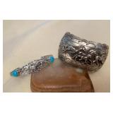 NSJ472 Two Navajo Sterling Silver & Turquoise Horse Cuff Bracelets New