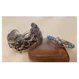 NSJ473 Two Navajo Sterling Silver & Turquoise Running Horses Cuff Bracelets New