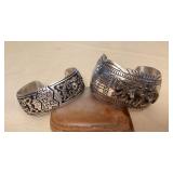 NSJ487 Two Navajo Sterling Silver Wolf Cuff Bracelets New
